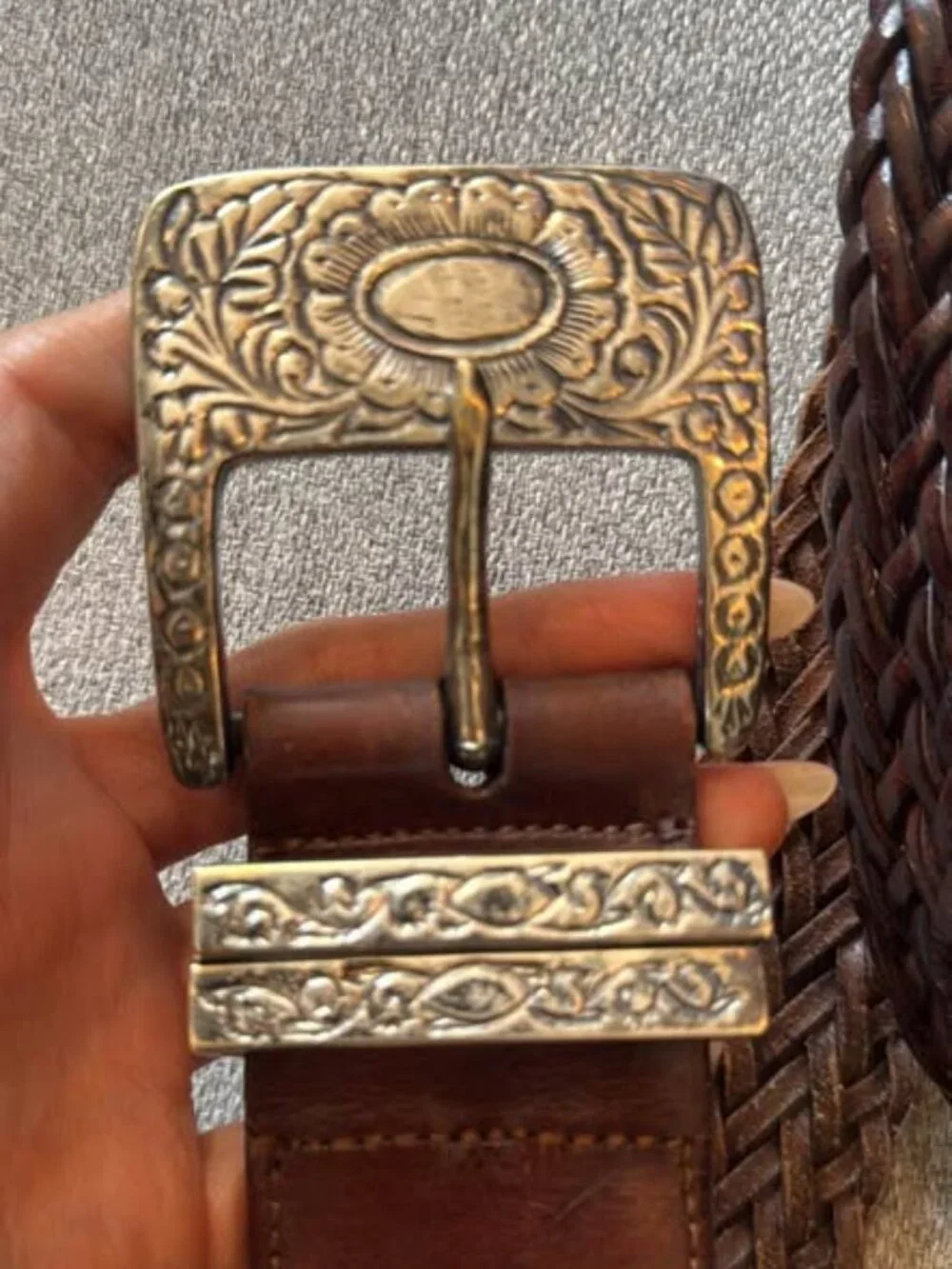 Vintage Jennifer Graham Brown Braided Leather Belt - Size Large - Western Boho